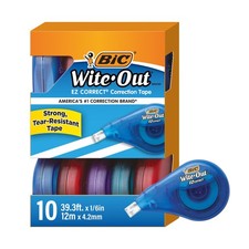 BIC Wite-Out EZ Correct Tear-Resistant 10 Count (Pack of 1), White Tape 