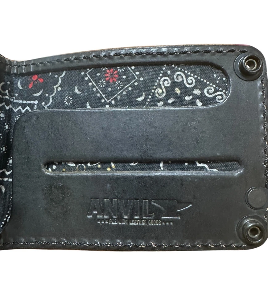 Cartera de cuero Anvil Customs hecha a mano calavera de azúcar pompadour motociclista 3/3 EE. UU. $425 Foto 4 de 4