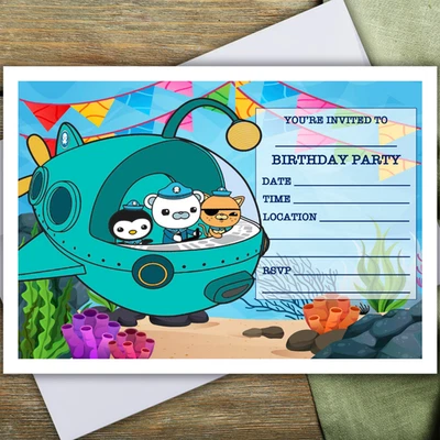 PEACHY IMPRESSIONS OCTONAUTS PARTY INVITATIONS - 10 invites & envelopes