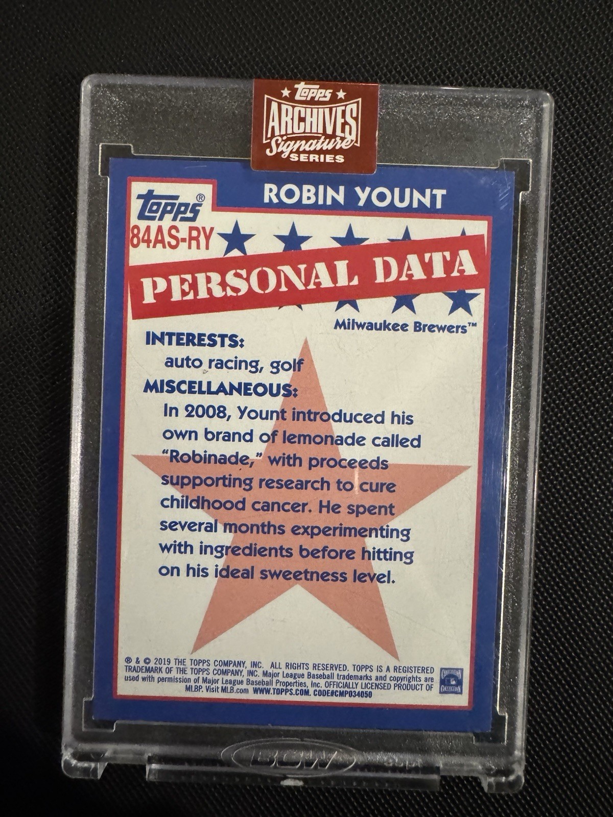 Robin Yount 1/1 On-Card Auto Topps Archives Signature Series Brewers HOF view 13