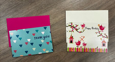Lot of 2 Greetings cards - Thank you -Happy BIrthday with envelops