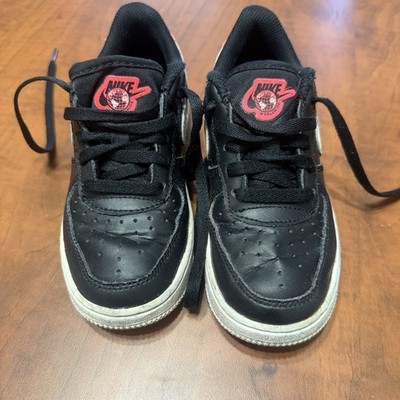 Nike Air Force 1 Low Kids Size 12C Black White Sneakers Pink Accent