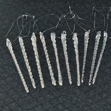 Vintage Icicle Twist Christmas Ornament Clear Glass Set of 10 Made in Thailand