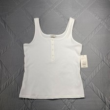 A New Day White Ribbed Tank With Buttons Size M