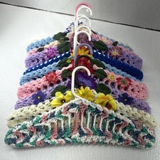 Lot of 10 Yarn Crochet Covered Plastic Hangers Assorted Colors Floral
