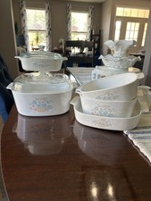 Vintage Corning Ware Country Cornflower 7pc Set - 5 Casserole 2 Lids