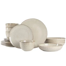 Matisse 16-Piece Double Bowl Dinnerware Set – Service for 4, Taupe Stoneware ...