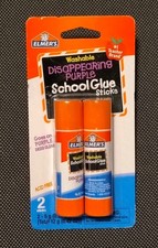 Elmer's Glue Stick Washable Disappearing Purple School Glue .21oz EACH 2 Pack