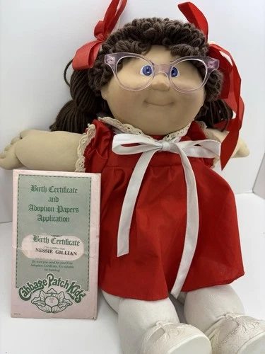 Vintage Cabbage Patch Kid Girl Brown Pigtails Pink Glasses Nessie Gillian 11/1