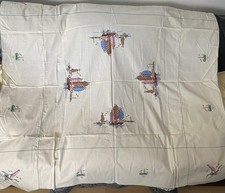 Beautiful Chinese Hand Embroidered Linen Tablecloth - Vintage From 1950/60s -VGC