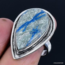 Azurite Chrysocolla 925 Silver Plated Handmade Ring of US Size 7
