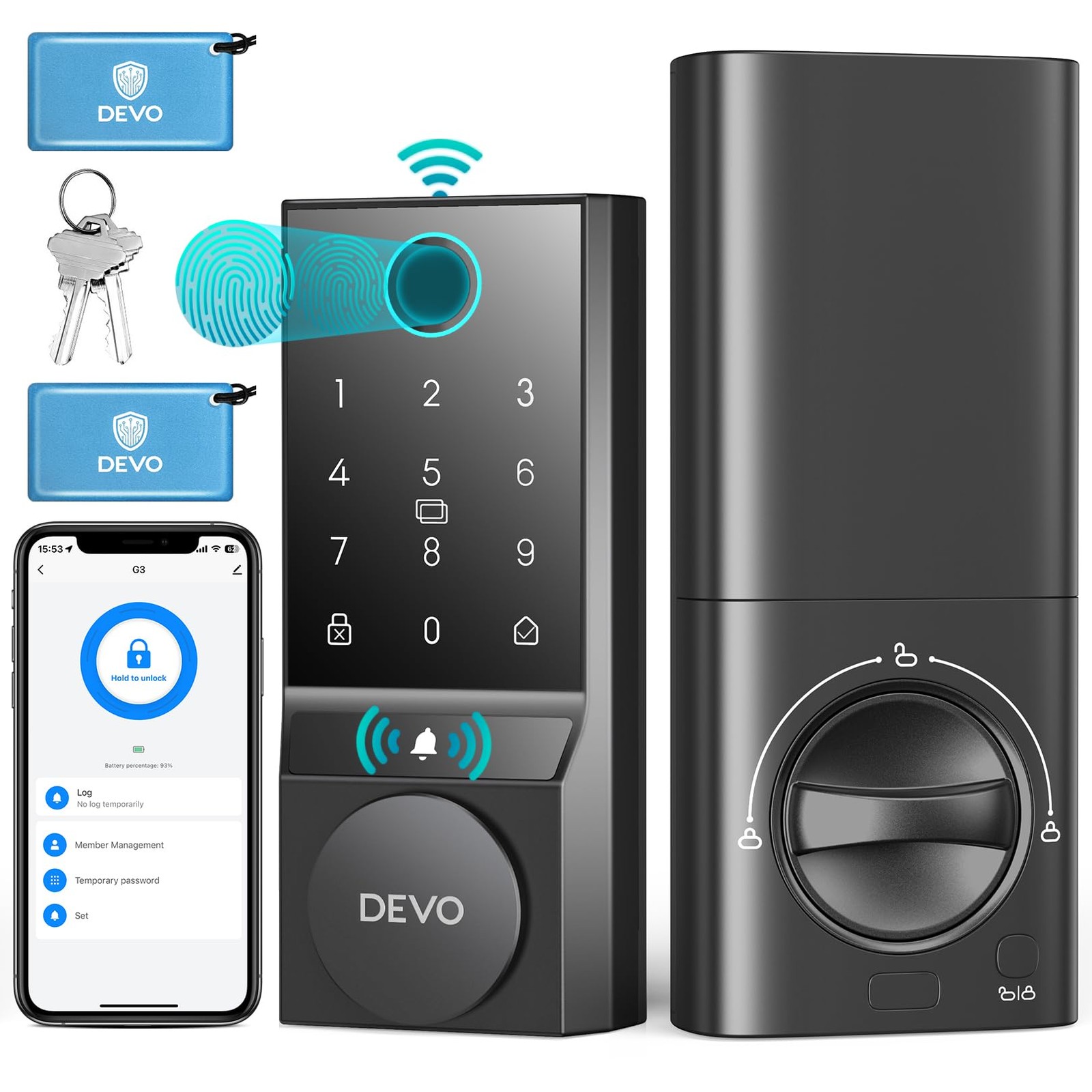 Ultra-secure 6-in-1 keyless fingerprint smart lock for front doors