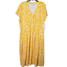 Liz Claiborne Yellow Floral Print Button Front Midi Dress Plus Size XXL NWT