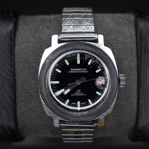 VINTAGE RARE NICE DIVER STYLE MEN'S SWISS MECHANICAL WATCH "SEAWATCH" 23 JEWELS