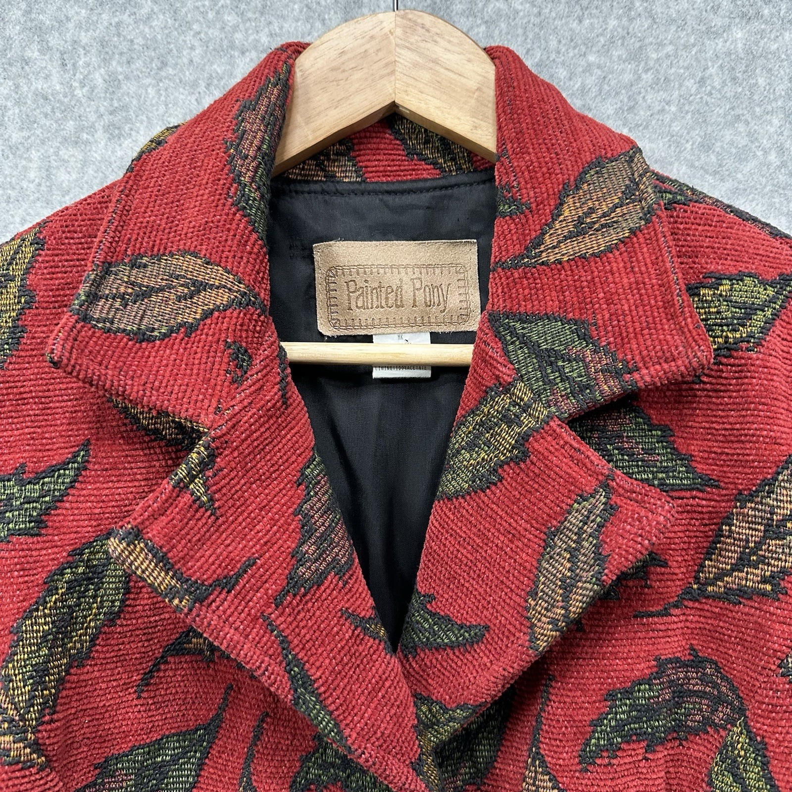 GIACCA CAPPOTTO ARAZZO PONY DIPINTO FOGLIE ROSSO MATTONE COTONE MEDIO MISTO POLI