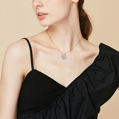 2 In 1 Folding Love Heart Four Leaf Clover Necklace Jewelry Lucky Grass Pend DON