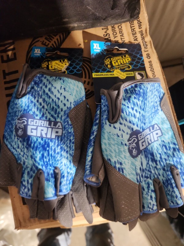 Gorilla Grip Fingerless Never Slip Gloves 2 Pair One Size Fits All Fishing Blue
