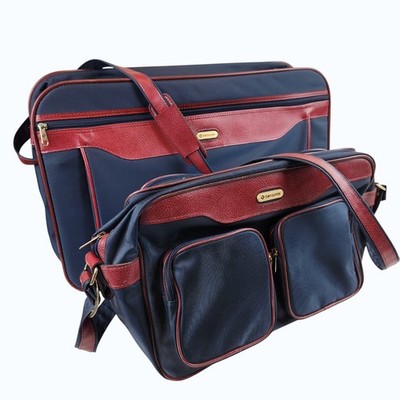 VTG 80s Samsonite Easy Paks II 2‑Pc Carry‑On Set Blue Burgundy