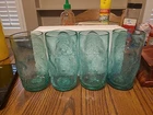 4 BLENKO GLASS  PINCHED TUMBLERS 6" Aqua Blue Green