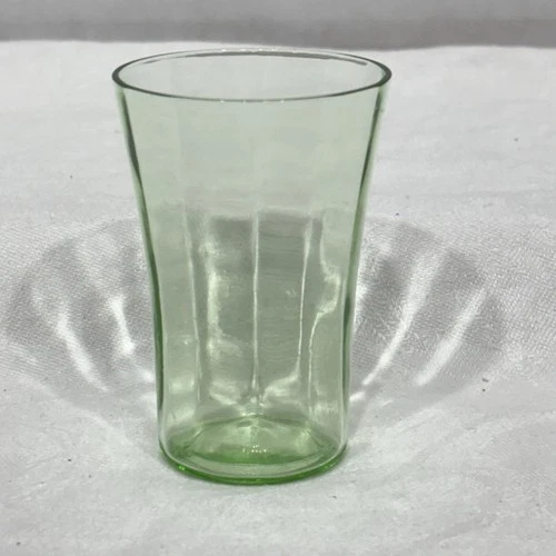 Vintage Uranium Green Shot Glass 3” Federal Glass Diamond Optic Depression Juice