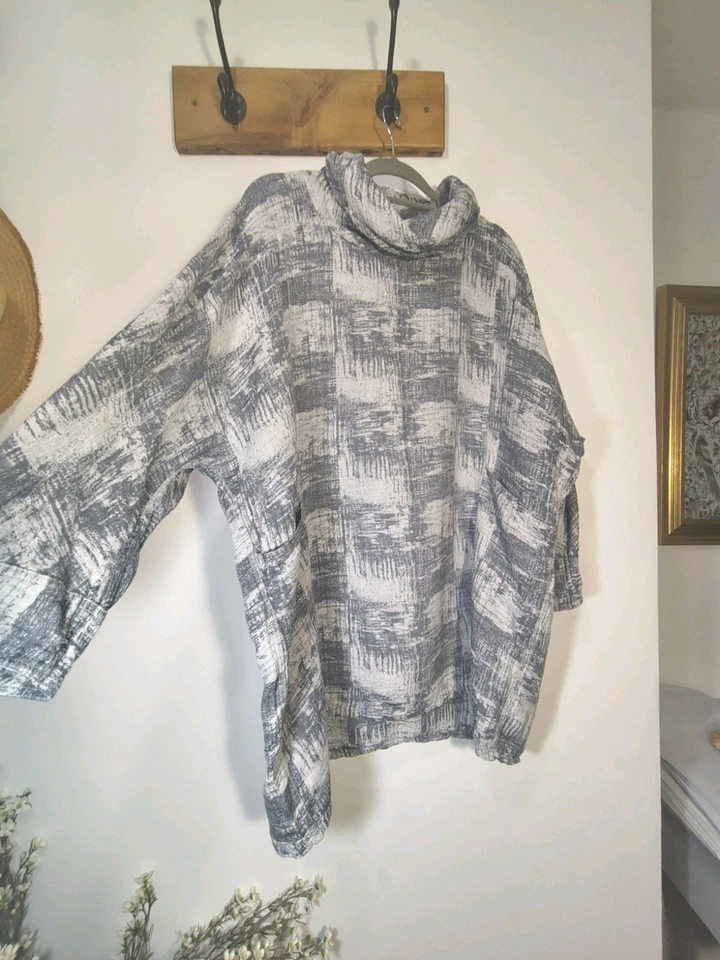 Sahara Woven Linen Greys & White Cowl Neck Top M/ L 52" Ch - Image 2 of 4