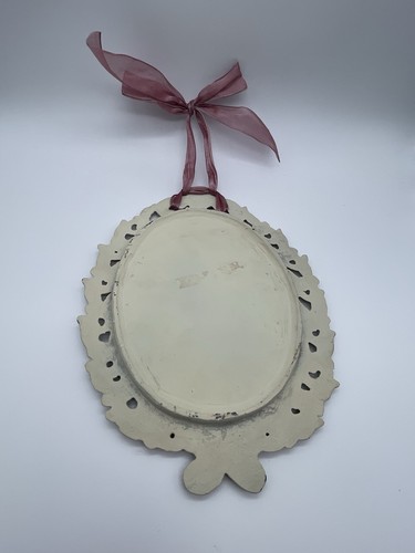 Cast Iron Rustic Victorian Roses Painted on Mirror White Hanging Mirror 9" X 12" - Picture 5 of 5