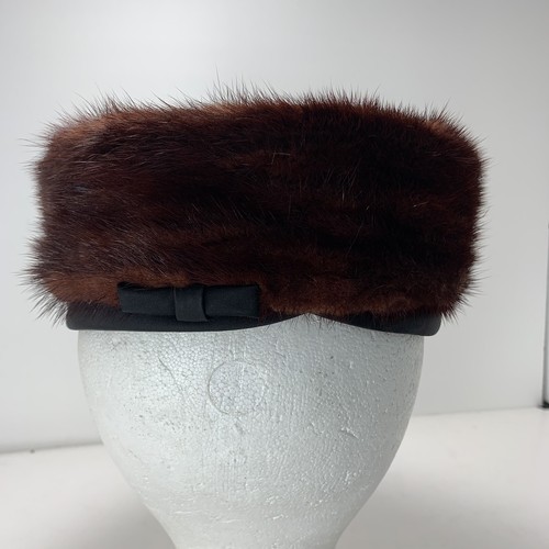 Vintage Darcel Exclusives Pillbox Mink Fur Ladies Hat Brown Black - Picture 2 of 8