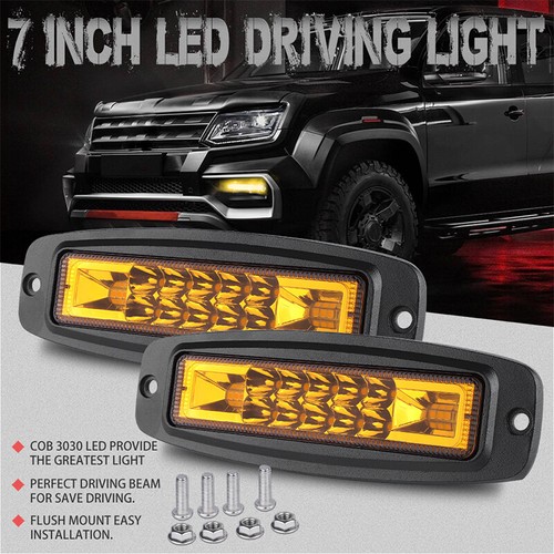 2X Amber 7inch Flush Mount LED Work Light Bar Pods Spot Flood Combo Fog Offroad - Imagen 2 de 10