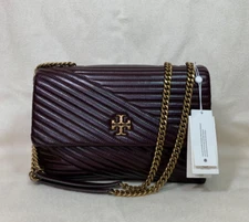 Tory Burch Distressed Fig Glazed Leather Kira Shoulder Bag - NEW WITH TAGS