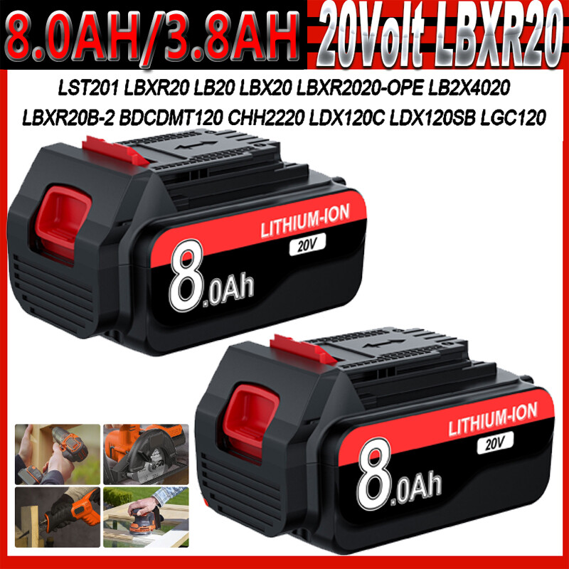 2PCS LBXR20 8000mAh Black Decker Max Lithium 20V Battery LBXR20 LB20 Compatible