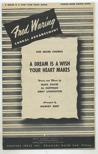 A Dream Is A Wish Your Heart Makes by Waring Mixed Chorus 1951 Sheet Music