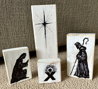 Primitive, 4-piece manger scene -Manger 3.5  / Mary 5  / Joseph 7  / Star 11 