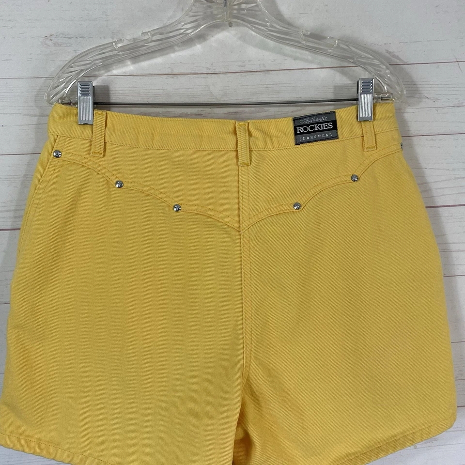 Vtg Rockies Womens High Waisted Bareback Denim Shorts Sz 13 Yellow Cotton 32x4 - Image 4 of 4
