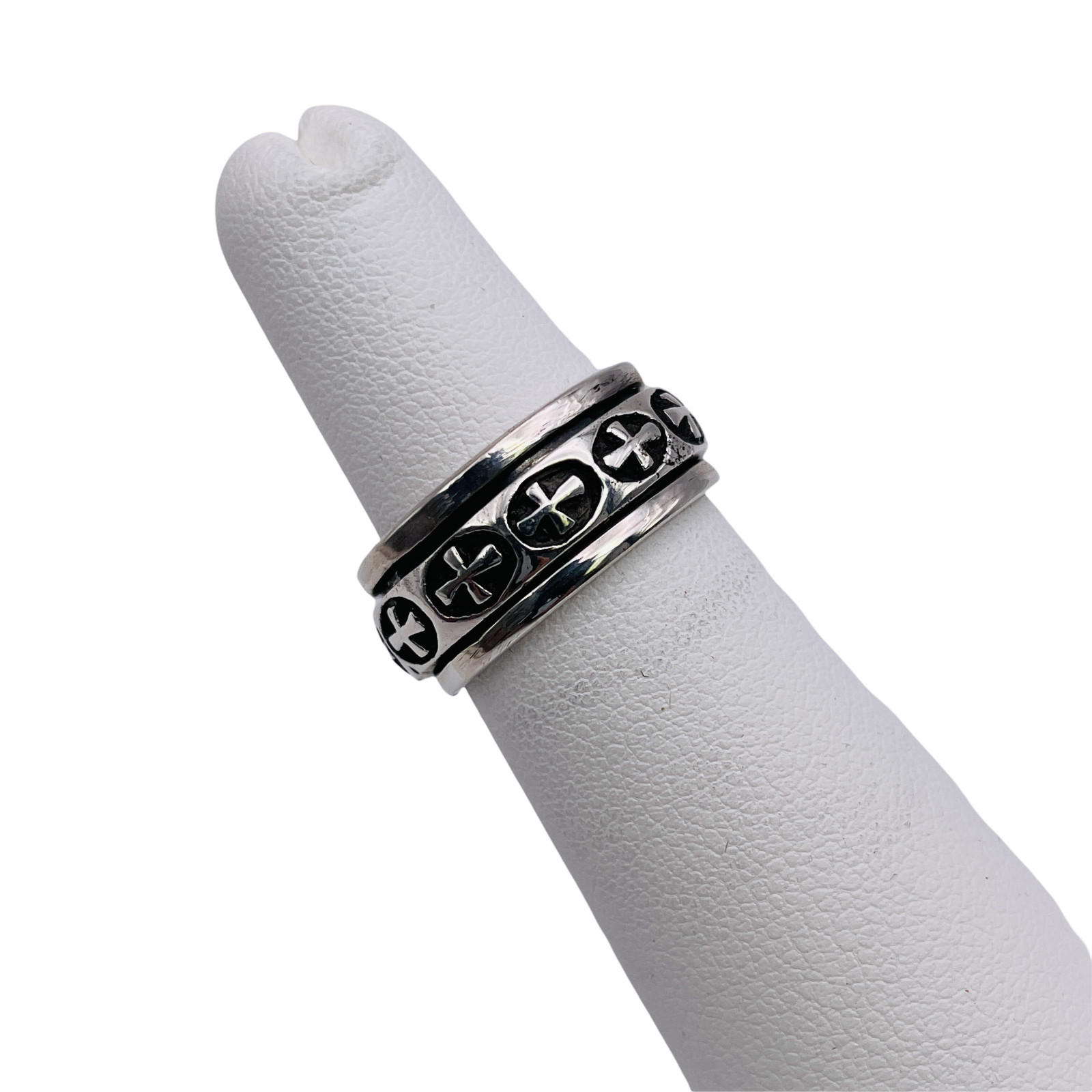 Solid 925 Sterling Silver Cross Biker Spinner Ban… - image 5