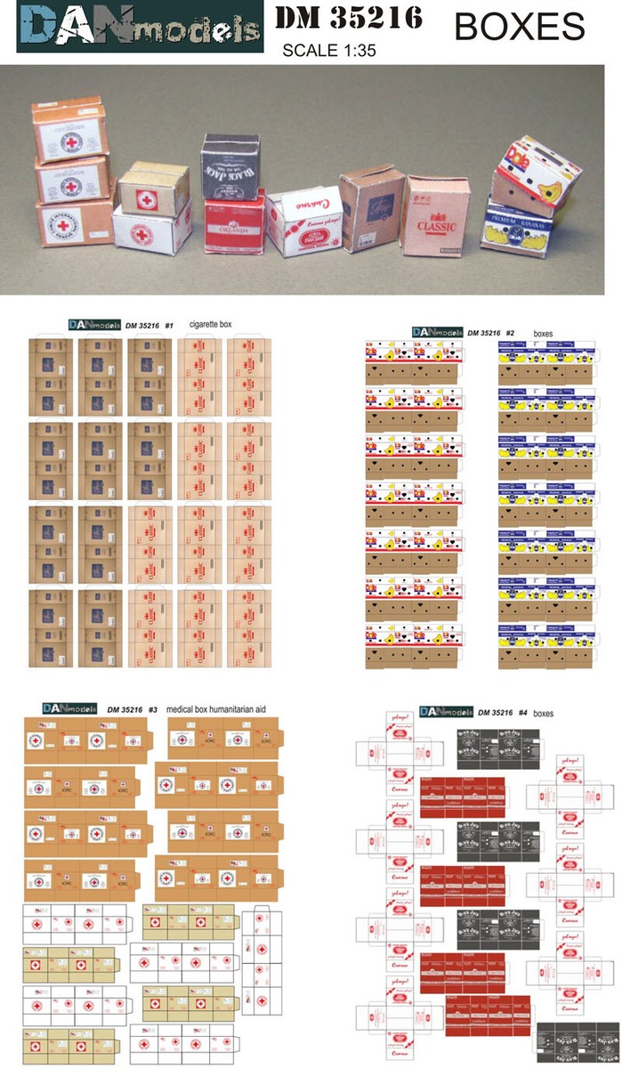Cigarette Boxes, Humanitarian Boxes from the Banana scale 1/35 Dan Models  35216