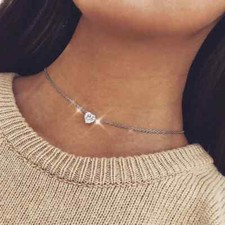 Tiny Heart Choker Necklace Gold or Silver