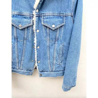 Sandro Lightwash Denim shearling jacket Sherpa Lined Size XS