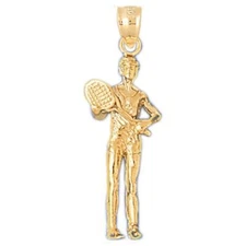 New 14k Gold 3D Tennis Player Pendant