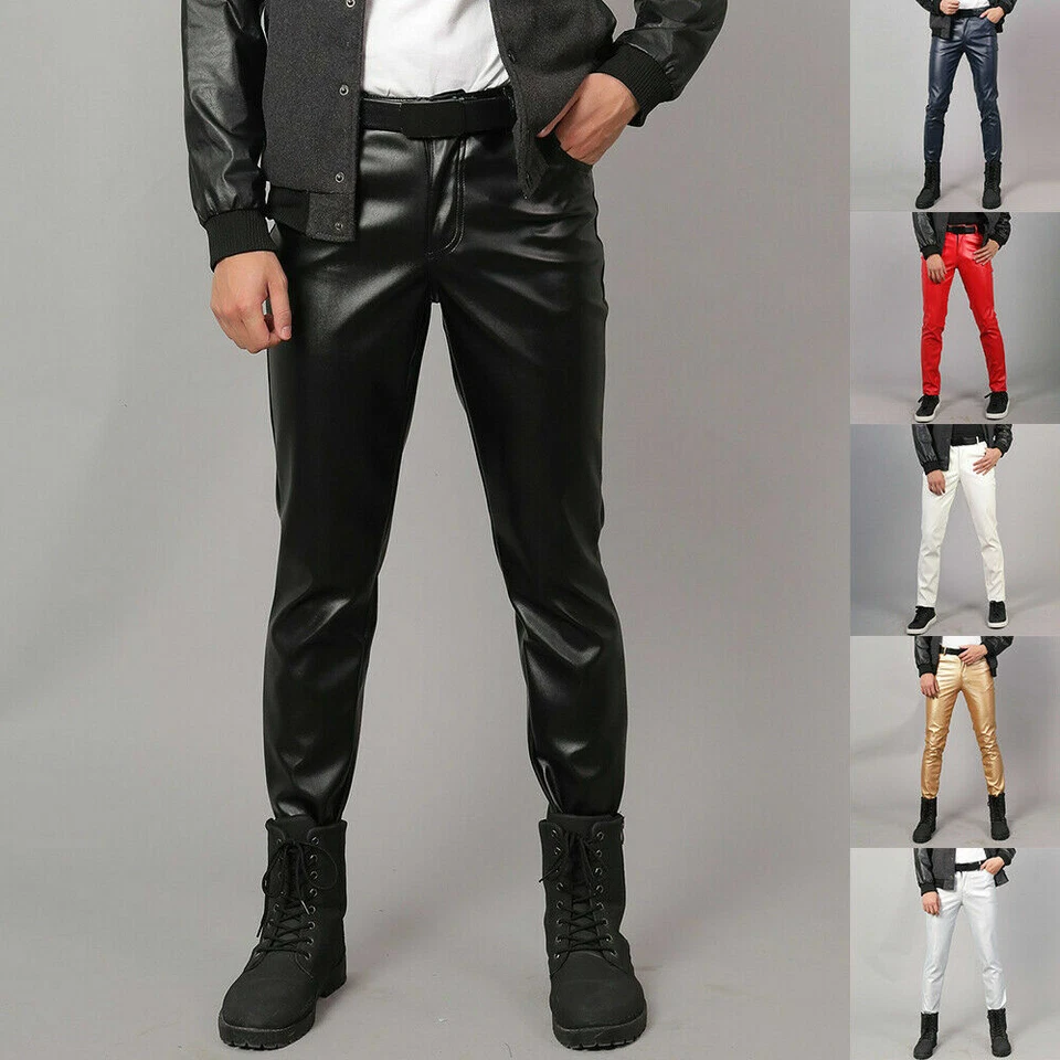 Herren Kunstleder Hose Stretch Fleecefutter Enge Passform Hose - Bild 2 von 4