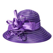 Purple Wide Brim Sun Hats For Women Floppy Cap Elegant Flower Church Fedoras