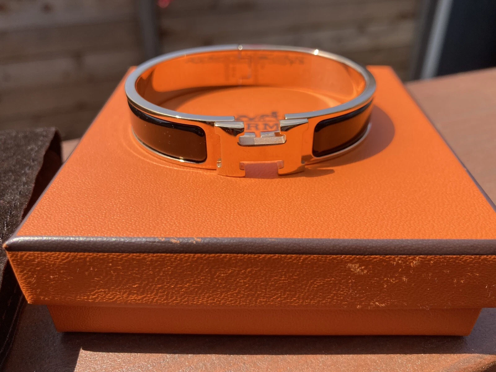 Bracciale Hermès Clic H Bracciale Oro Rosa 18K Smalto Nero PM Scatola & Borsa Piccola