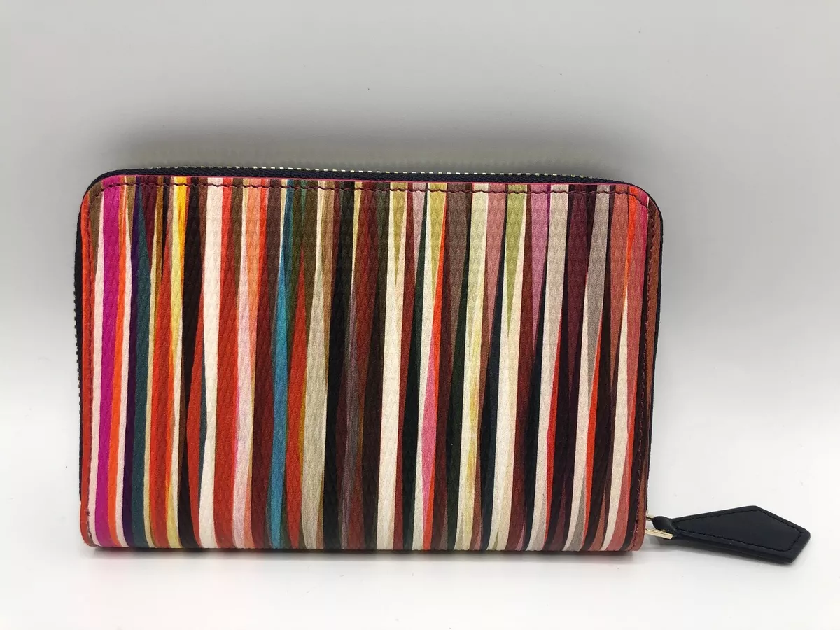 PAUL SMITH Womens Crossover Medium swirl multi stripe Leather Zip Around PURSE