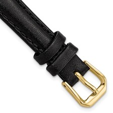 12mm 6.75" Black Smooth Leather Gold-tone Buckle Watch Band