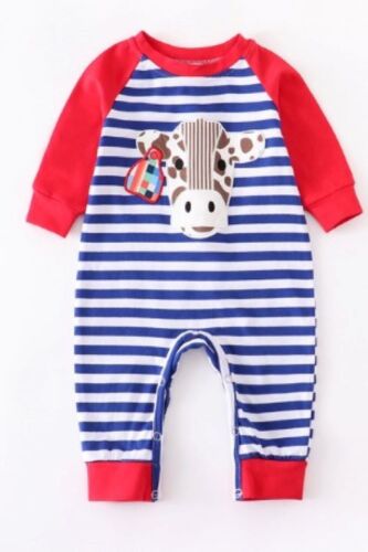 NEW Boutique Baby Boys Farm Cow Long Sleeve Romper Jumpsuit - Picture 1 of 2