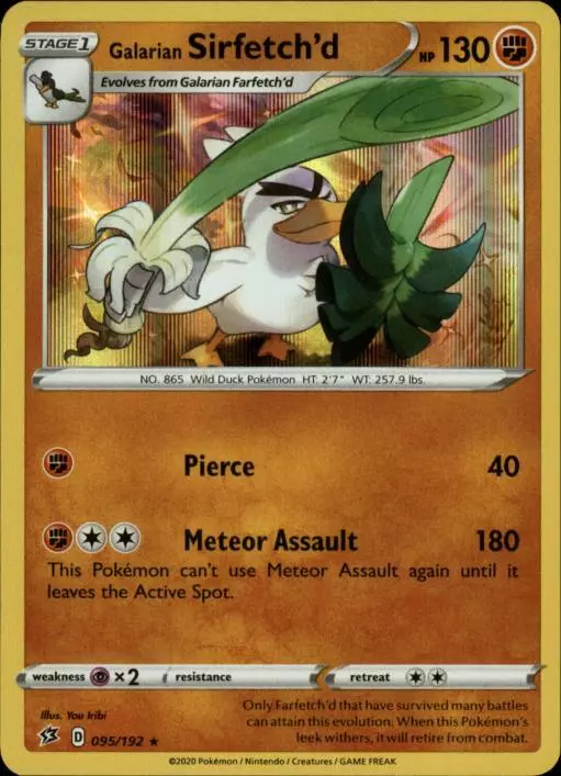 Galarian Sirfetch'd 095/192 - Rebel Clash - Foil - Pokemon Evolution Card  Set - Galarian Farfetch'd - Rare 2 Card Lot