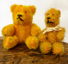 2 Vintage Miniature Jointed Teddy Bears Golden Approximately 4 inches each