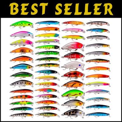 Modern Fishing Lure Set - 53-Piece Kit with VIB & Treble Hooks Included