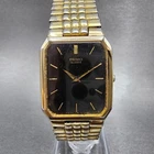Seiko Tank Watch Men 26mm Black Dial Gold Tone Rectangle 5y30-5k09 New Battery
