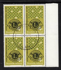 NORFOLK ISLAND 1967 50th ANNIV OF LIONS INTERNATIONAL SELVEDGE  BLOCK  (4) CTO