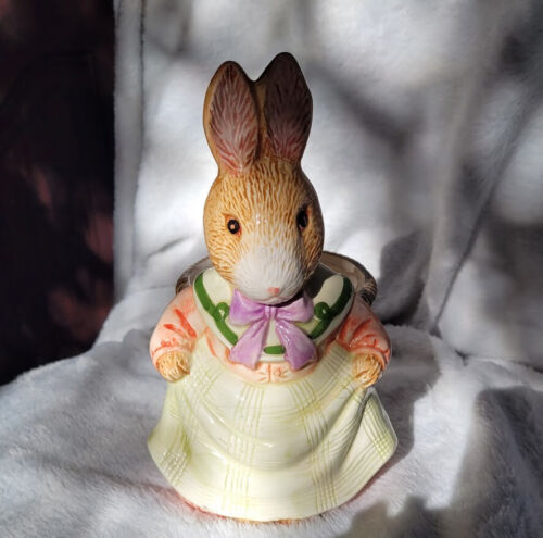 Adorable Bunny Rabbit In Dress Planter w Basket Easter Figurine 7 inch Tall - Picture 11 of 11